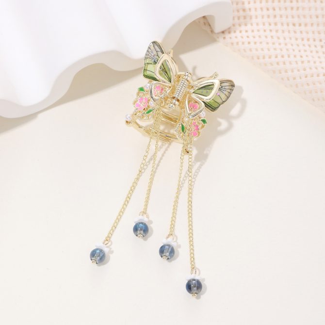 Pink-Green Golden Butterfly Hair Claw