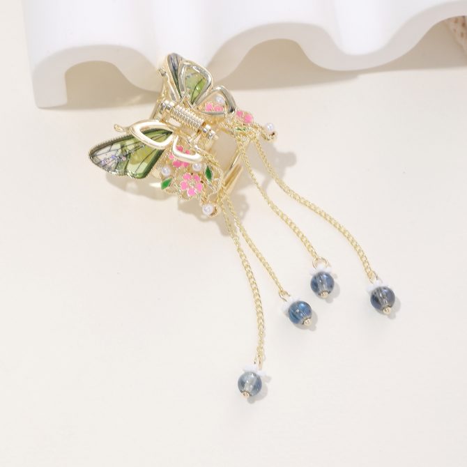 Pink-Green Golden Butterfly Hair Claw