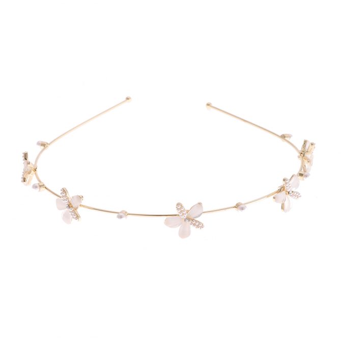 Metal Pearl and Rhinestone Headband-Pink