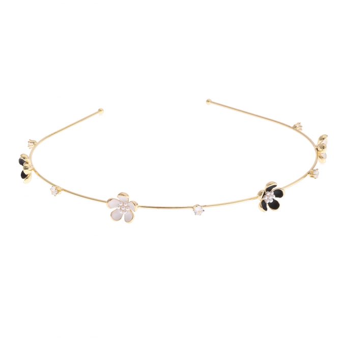 Gold Pearl and Rhinestone Headband-Black