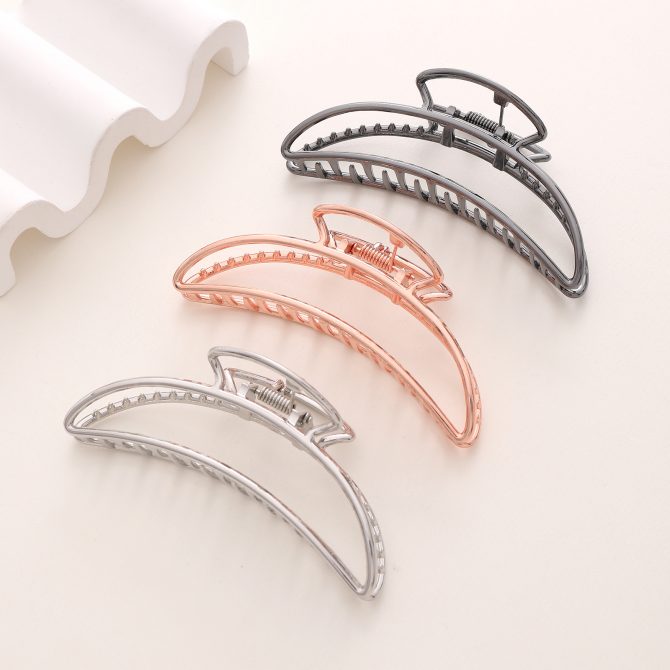 3 Large Skinny Smile Shape Metal Hair Claw