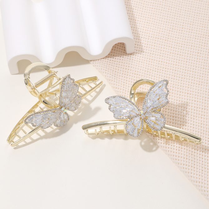 Crystal Butterfly Gold Clip Claw