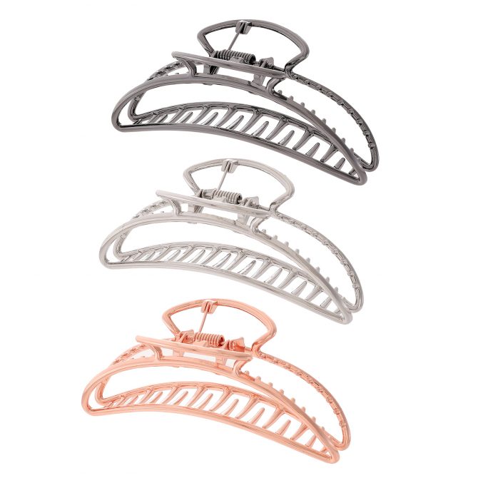 3 Large Skinny Smile Shape Metal Hair Claw