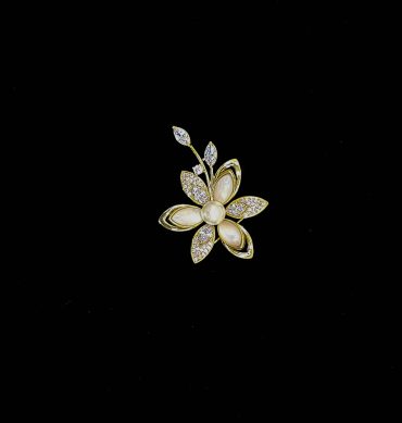 Small Gold Rhinestone Pearl Opal Flower Brooches