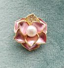 Small Gold Metal Rhinestone Pearl Pink Flower Opal Brooch
