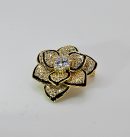 Small Gold Metal Rhinestone Flower Brooch