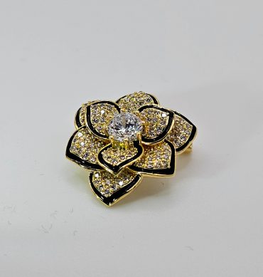 Small Gold Metal Rhinestone Flower Brooch
