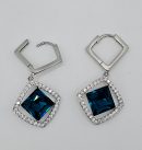 Silver Sapphire Crystal Hoop Dangle Earring For Women, Blue Sapphire Earring Made Of Steel & cubic Glass For Women & Girls