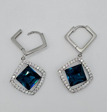 Silver Sapphire Crystal Hoop Dangle Earring For Women, Blue Sapphire Earring Made Of Steel & cubic Glass For Women & Girls