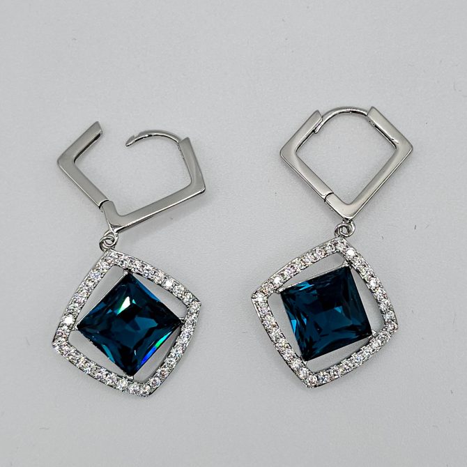 Silver Sapphire Crystal Hoop Dangle Earring For Women, Blue Sapphire Earring Made Of Steel & cubic Glass For Women & Girls