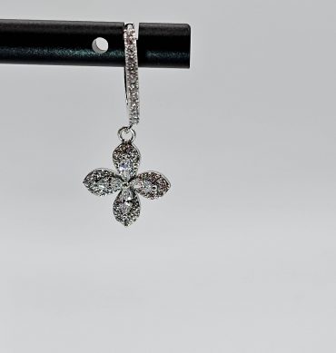Silver Crystal Flower Hoop Dangle Earring For Women, Silver Crystal Earring Made Of Steel