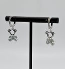 Silver Crystal Cute Bear Hoop Dangle Earring