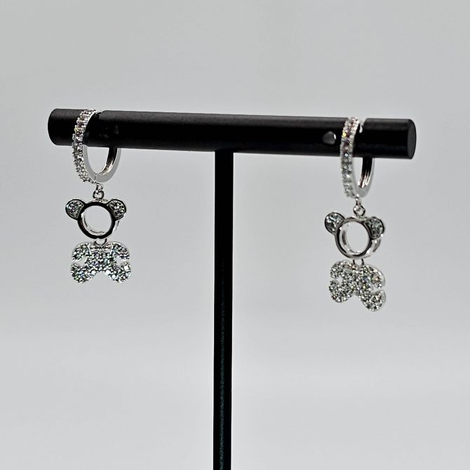 Silver Crystal Cute Bear Hoop Dangle Earring
