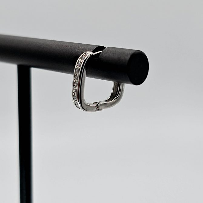Silver Crystal Square Hoop Earring