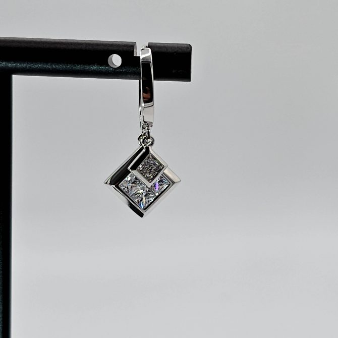 Silver Crystal Hoop Dangle Earring For Women, Crystal Earring Made Of Steel & cubic Glass For Women & Girls
