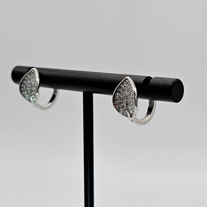 Silver Crystal Leaf Stud Earring