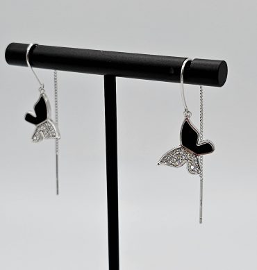 Sapphire Crystal Butterfly Hoop Dangle Earring For Women, Blue Sapphire Earring Made Of Steel & cubic Glass