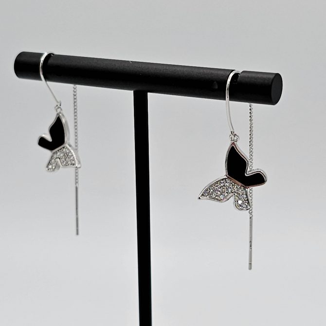 Sapphire Crystal Butterfly Hoop Dangle Earring For Women, Blue Sapphire Earring Made Of Steel & cubic Glass