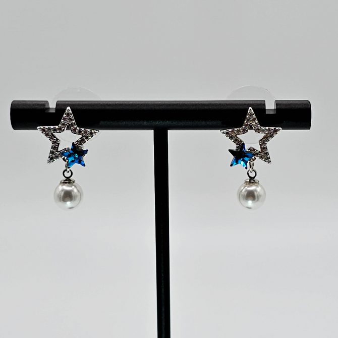 Silver Pearl Star Dangle Earring