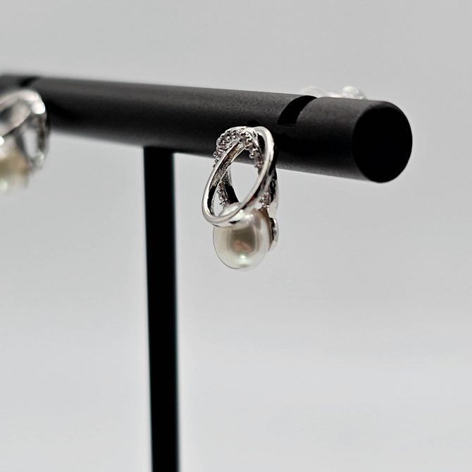 Silver Crystal Pearl Stud Earring