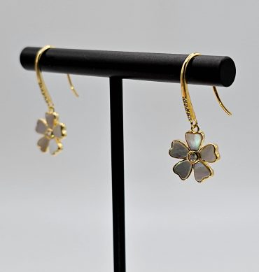 Gold Crystal Opal Flower Dangle Earring
