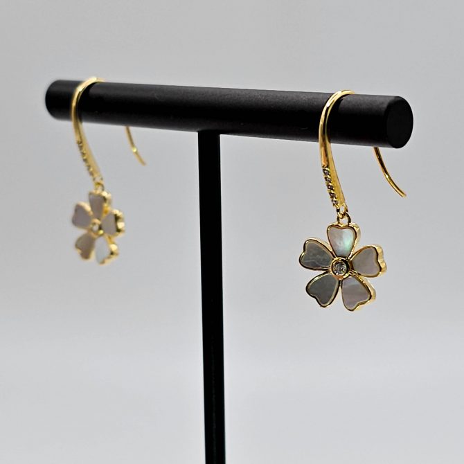 Gold Crystal Opal Flower Dangle Earring