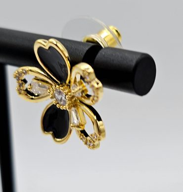Gold Crystal Opal Flower Stud Earring