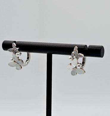 Silver Crystal Opal Butterfly Dangle Earring