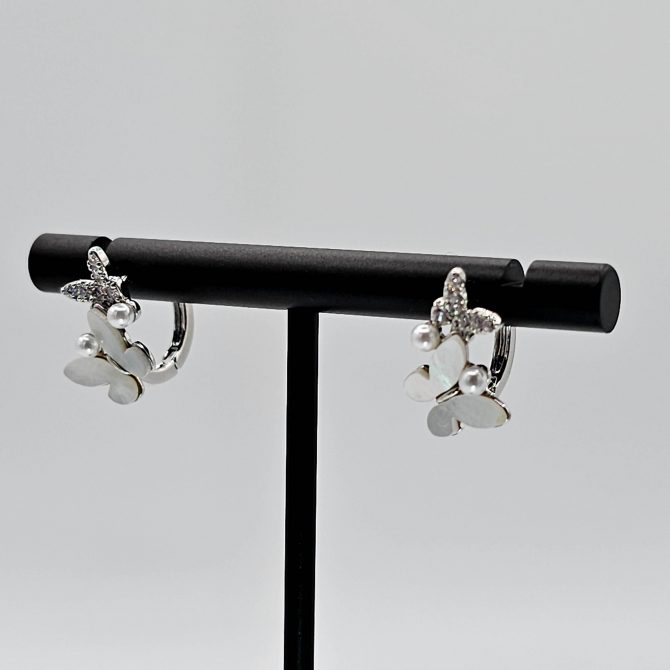 Silver Crystal Opal Butterfly Dangle Earring