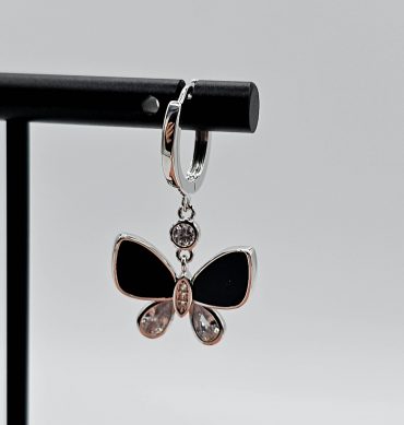 Silver Crystal Blue Opal Butterfly Hoop Dangle Earring For Women, Silver Crystal Earring Made Of Steel & Cubic Glass For Women & Girls