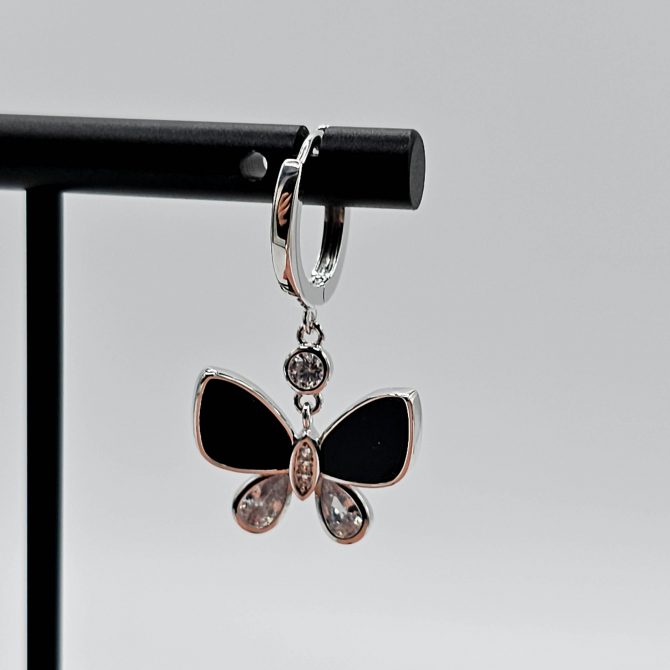 Silver Crystal Blue Opal Butterfly Hoop Dangle Earring For Women, Silver Crystal Earring Made Of Steel & Cubic Glass For Women & Girls