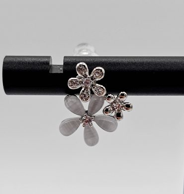 Silver Crystal Flowers Stud Earring