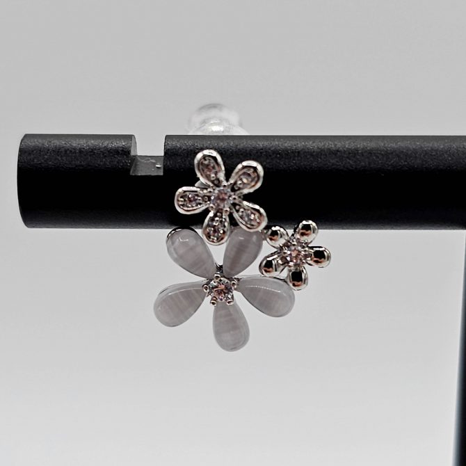 Silver Crystal Flowers Stud Earring