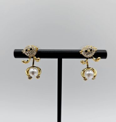 Gold Crystal Pearl Bunny Stud Earring