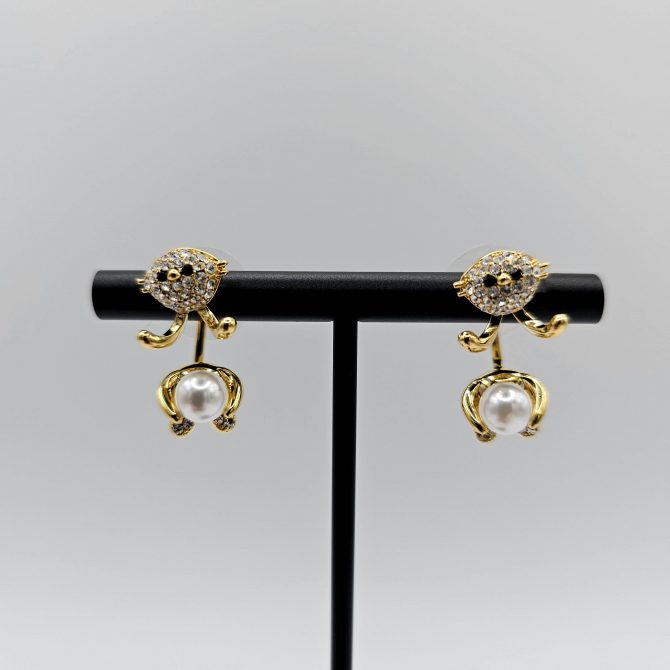 Gold Crystal Pearl Bunny Stud Earring