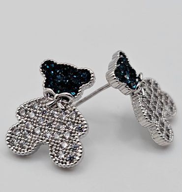 Silver Crystal Bear Stud Earring