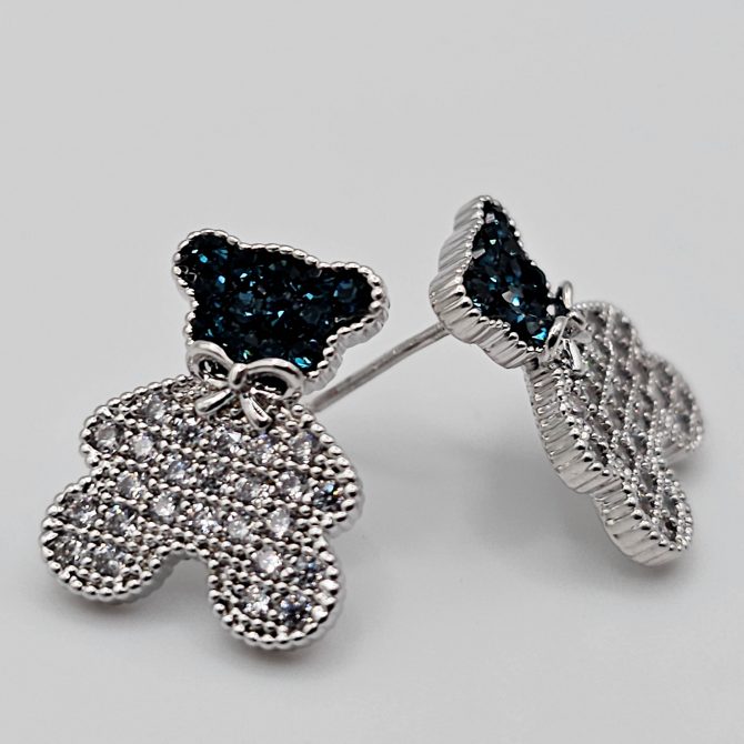 Silver Crystal Bear Stud Earring