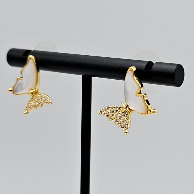Golden Crystal Opal Butterfly Stud Earring