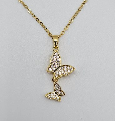 Golden 2 Butterfly Crystal Necklace