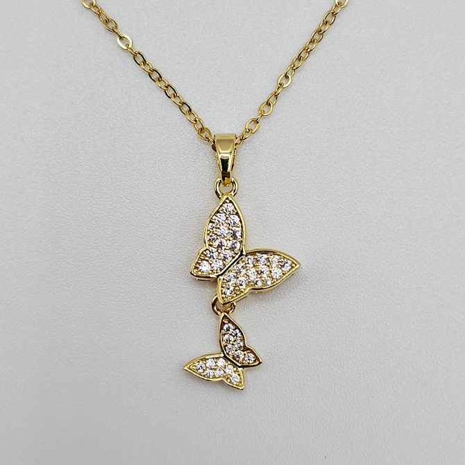 Golden 2 Butterfly Crystal Necklace