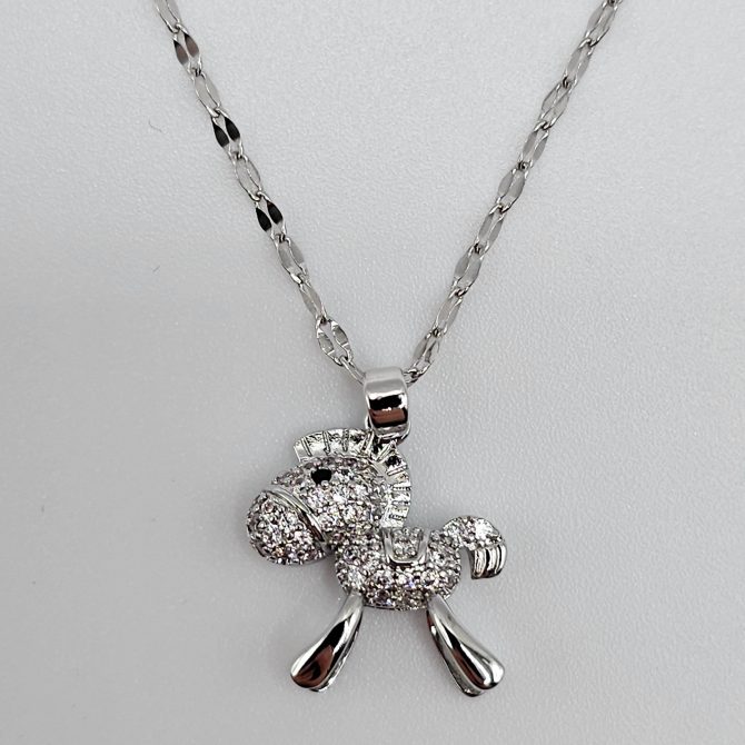 Silver Cute Donkey Crystal Necklace For Girls