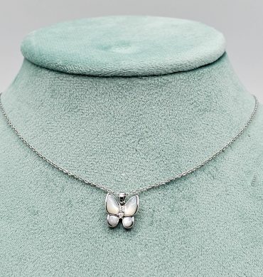 EMAMI & CO Silver Butterfly Rhinestone Opal Crystal Necklace
