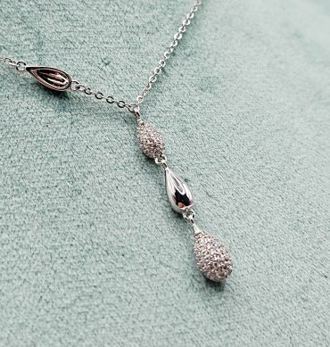 Silver 3 Crystal Drops Necklace For Girls,