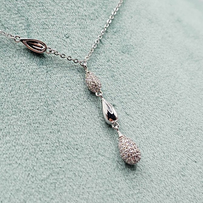 Silver 3 Crystal Drops Necklace For Girls,