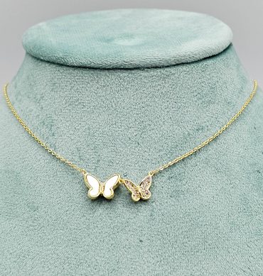 Gold Crystal 2 Butterflies Necklace For Girls,