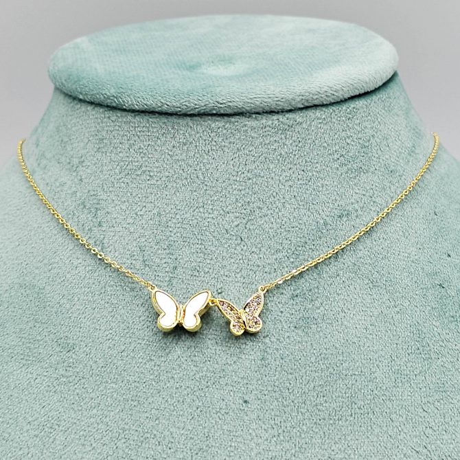 Gold Crystal 2 Butterflies Necklace For Girls,