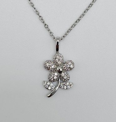 Silver Crystal Flower Necklace For Girls