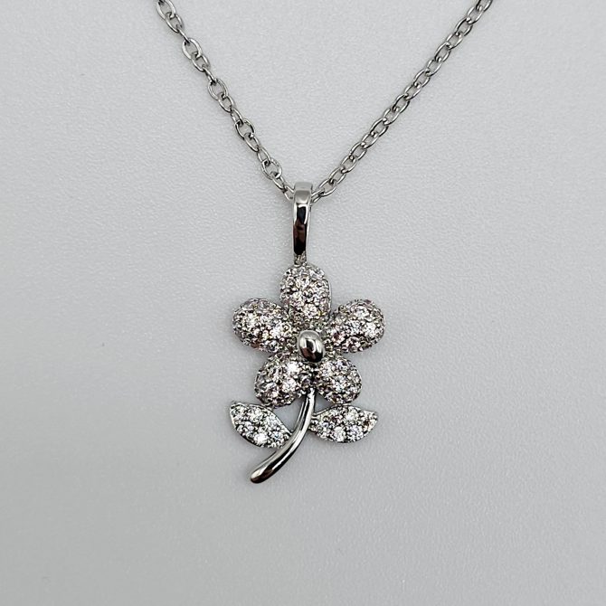 Silver Crystal Flower Necklace For Girls