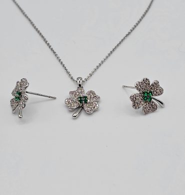 Emerald Green Flower Crystal Jewellery Set For Women