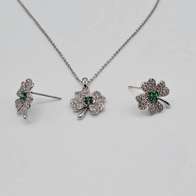 Emerald Green Flower Crystal Jewellery Set For Women